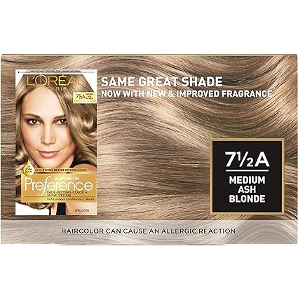 L'Oreal Paris Superior Preference Fade-Defying + Shine Permanent Hair Color, 7.5A Medium Ash Blonde, Pack of 2, Hair Dye